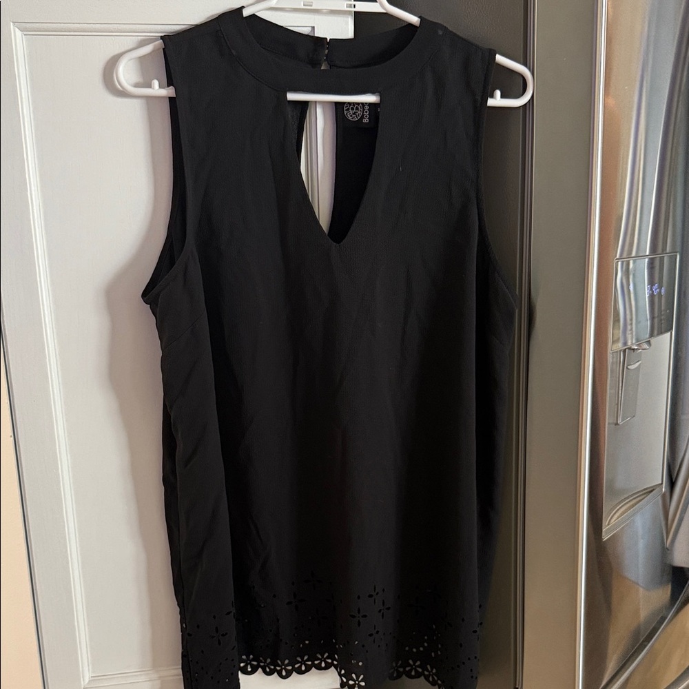 Bobeau Black Sleeveless Top with Hem Cutout